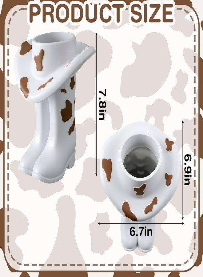 Ninehaoou Brown Cowgirl Boot Vase Centerpiece Boot Shape Boxes Decorations West Cowgirl Home Decor Western Country Accent Vase Hat Planter for Modern Aesthetic Room Wedding Decor - Image 3